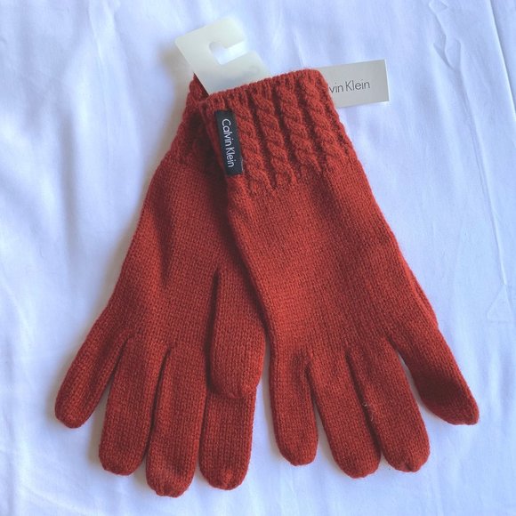 New Calvin Klein Cable-Trim Rust Winter Gloves - Picture 1 of 2
